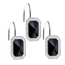 Three "Tiffany" Bejeweld Resin Shower Curtain Hooks in Black